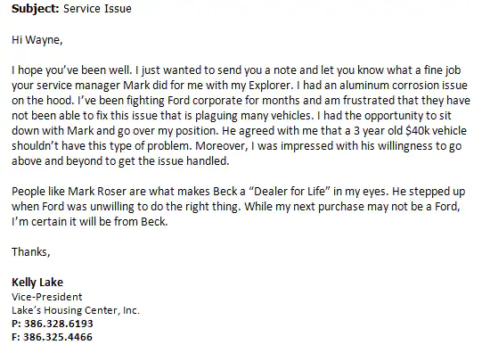 Customer Review | Beck Ford in Palatka FL